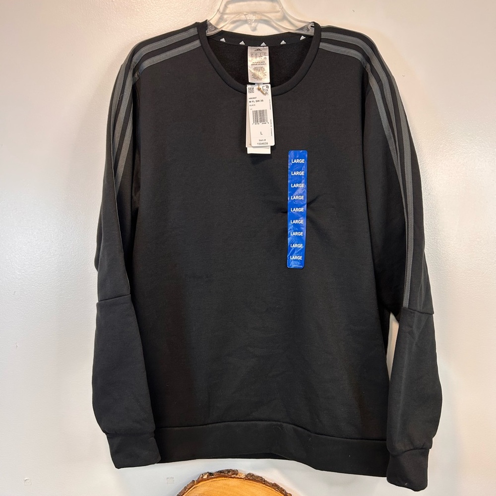 Adidas Essentials 3-Stripes Fleece‎ Black Long Sleeve Sweatshirt Men’s Large